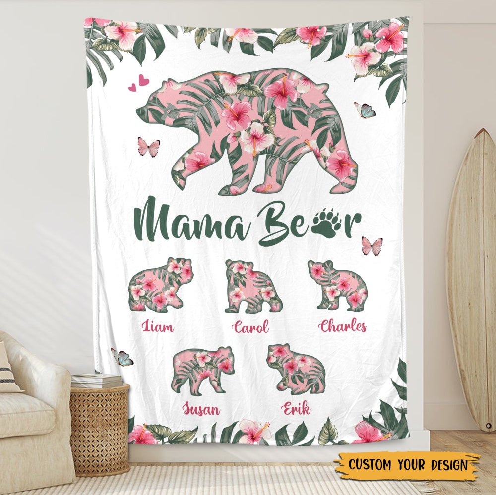 Mama Bear Tropical Flower - Personalized Blanket - Best Gift For Mother - Giftago
