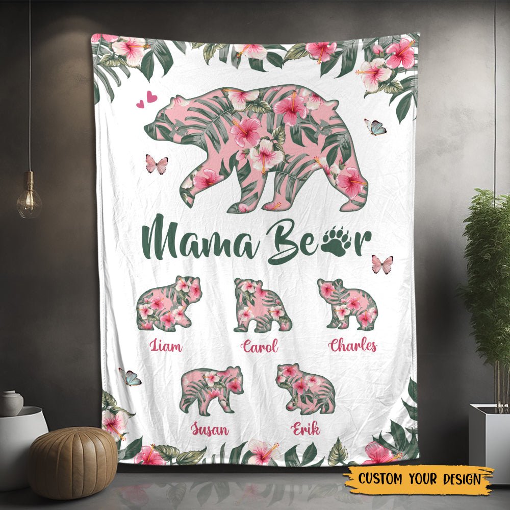 Mama Bear Tropical Flower - Personalized Blanket - Best Gift For Mother - Giftago