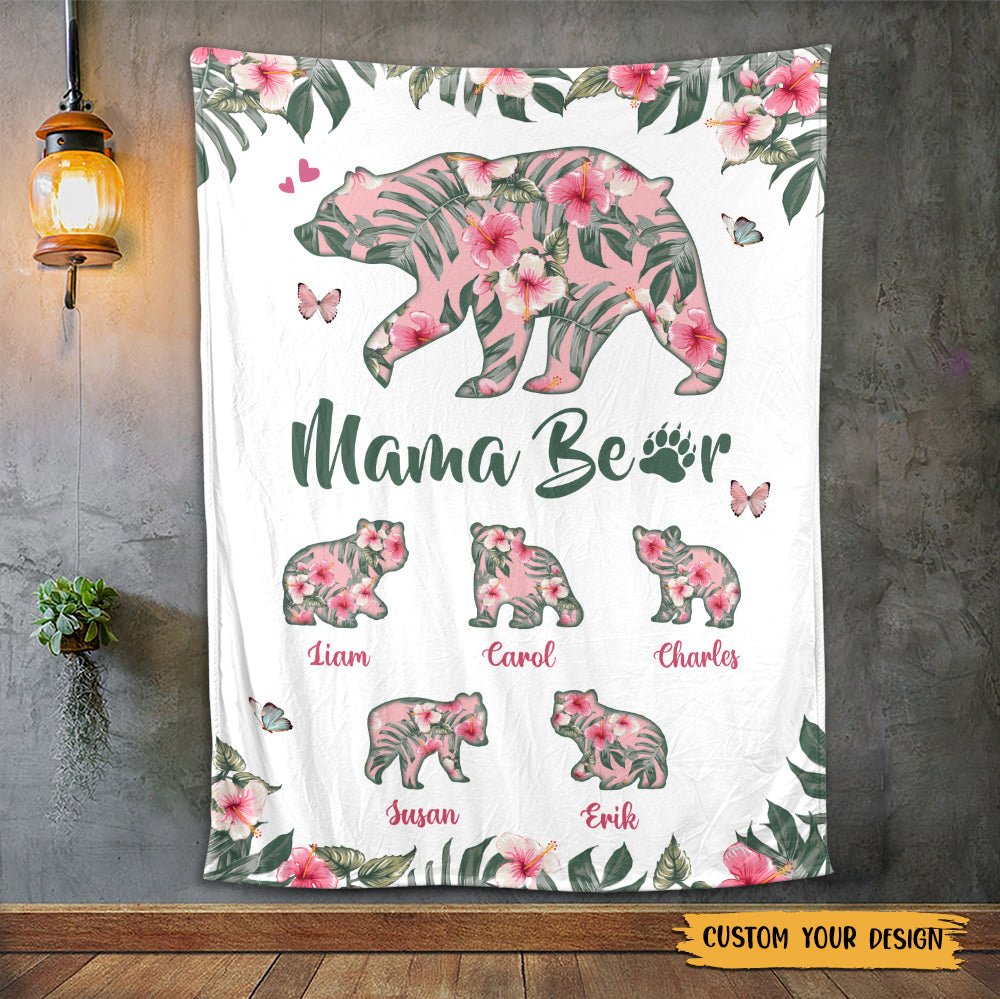 Mama Bear Tropical Flower - Personalized Blanket - Best Gift For Mother - Giftago
