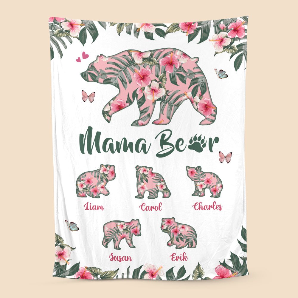 Mama Bear Tropical Flower - Personalized Blanket - Best Gift For Mother - Giftago