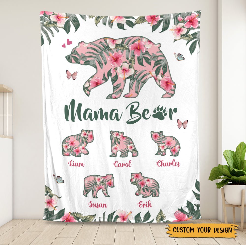 Mama Bear Tropical Flower - Personalized Blanket - Best Gift For Mother - Giftago
