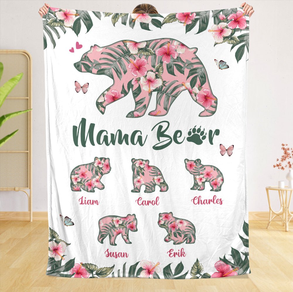 Mama Bear Tropical Flower - Personalized Blanket - Best Gift For Mother - Giftago