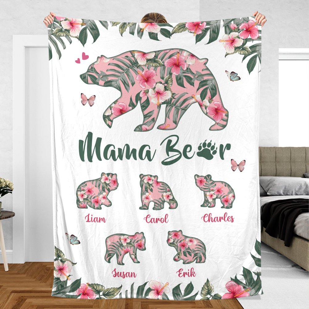 Mama Bear Tropical Flower - Personalized Blanket - Best Gift For Mother - Giftago