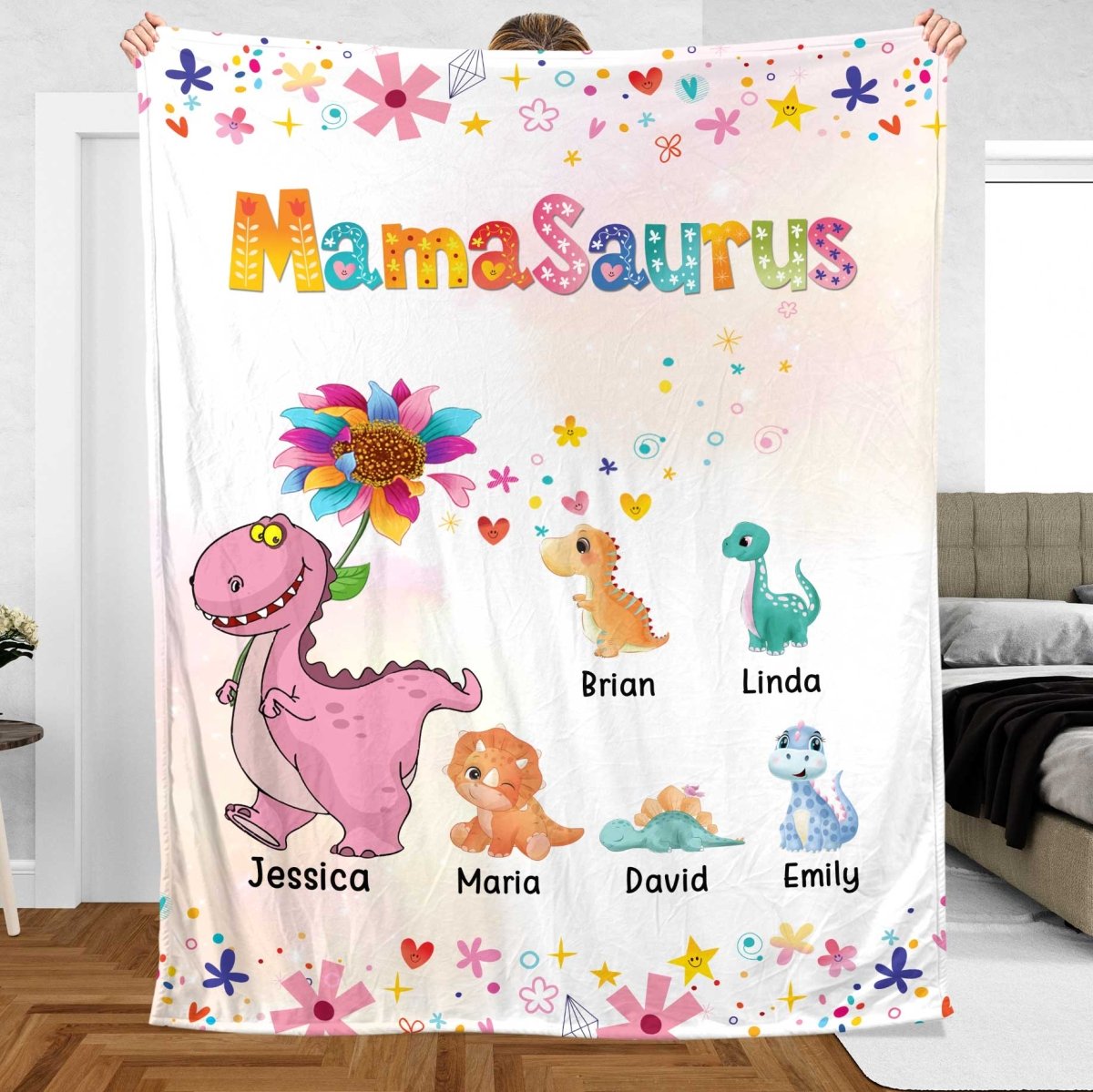 Mamasaurus Grannysaurus Personalized Blanket - Giftago
