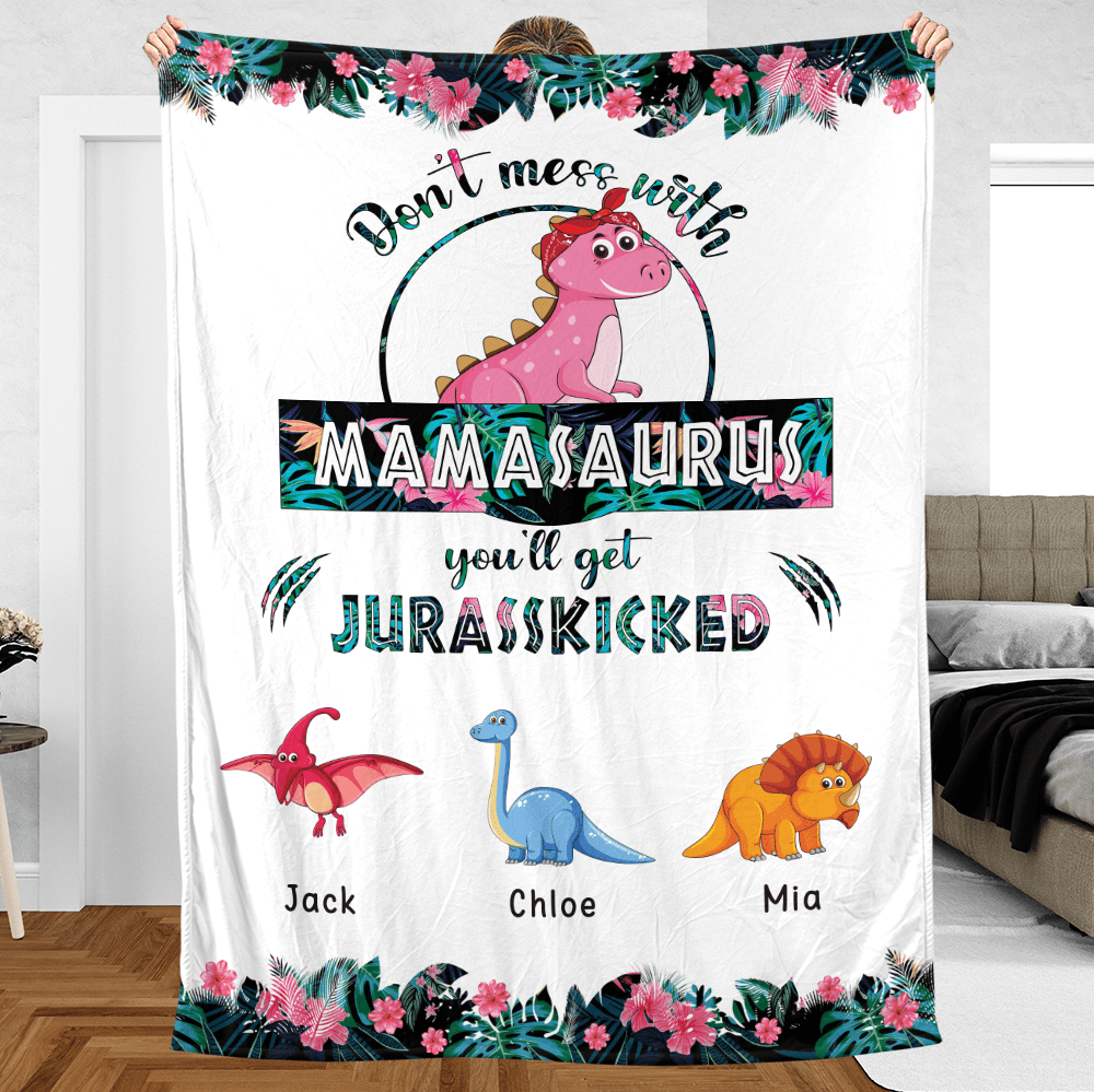 Mamasaurus Tropical - Personalized Blanket - Best Gift For Mother - Giftago