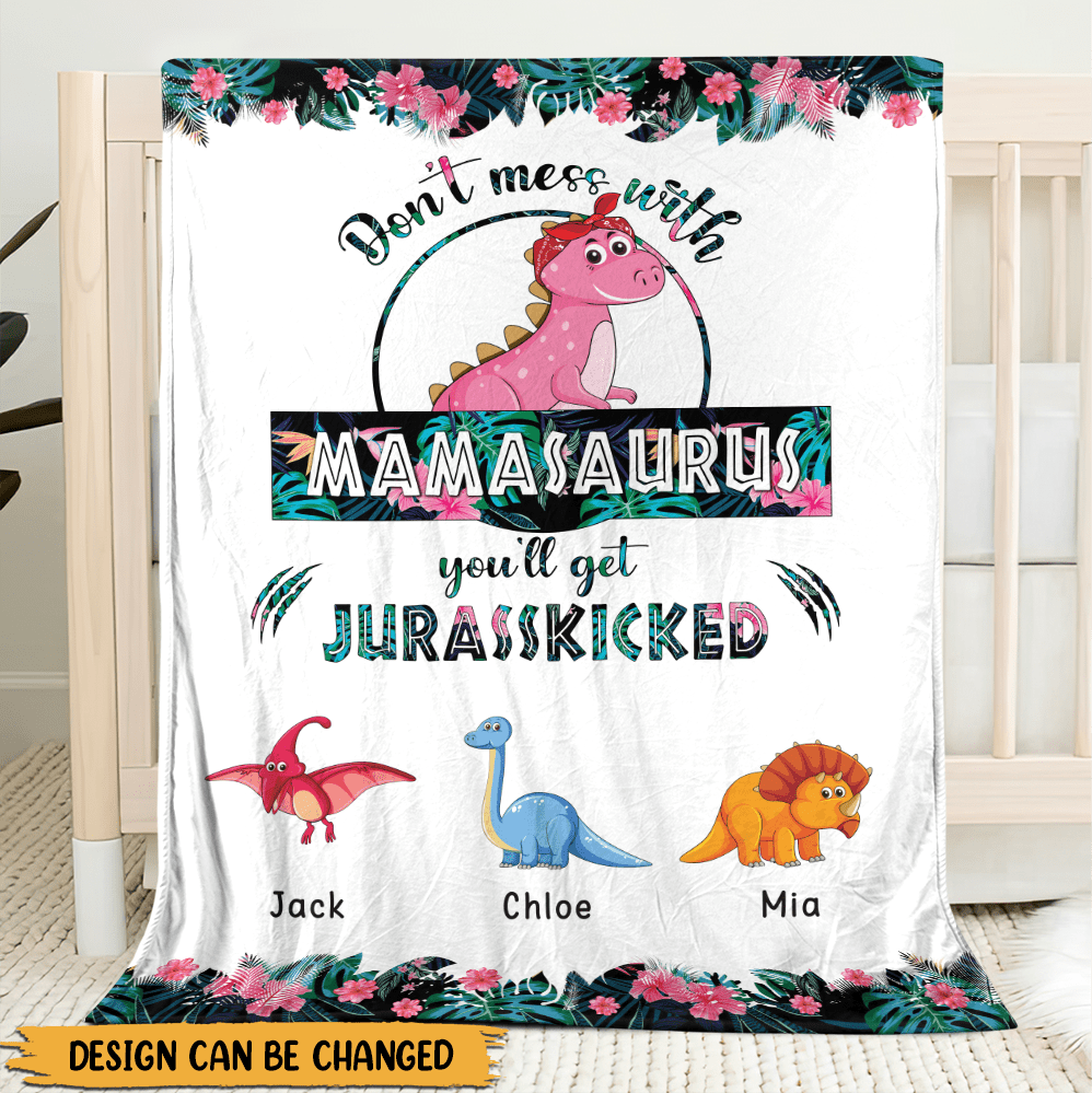 Mamasaurus Tropical - Personalized Blanket - Best Gift For Mother - Giftago