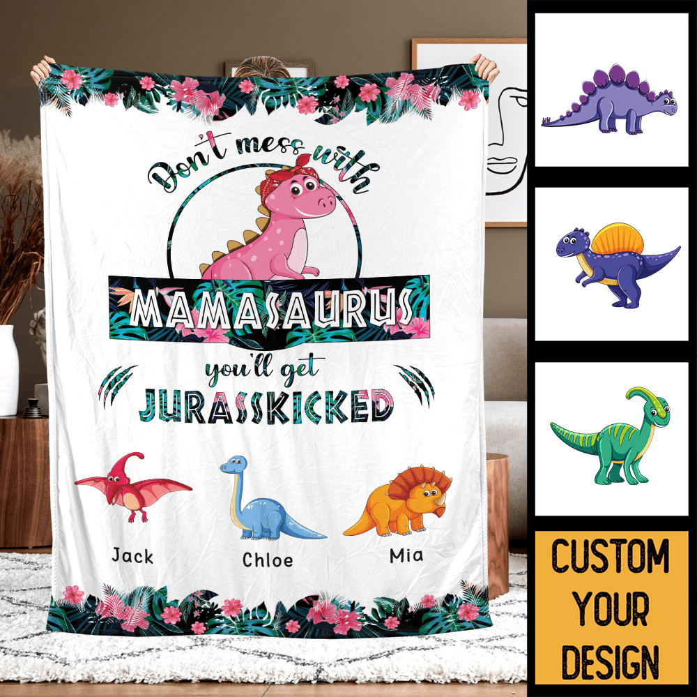Mamasaurus Tropical - Personalized Blanket - Best Gift For Mother - Giftago
