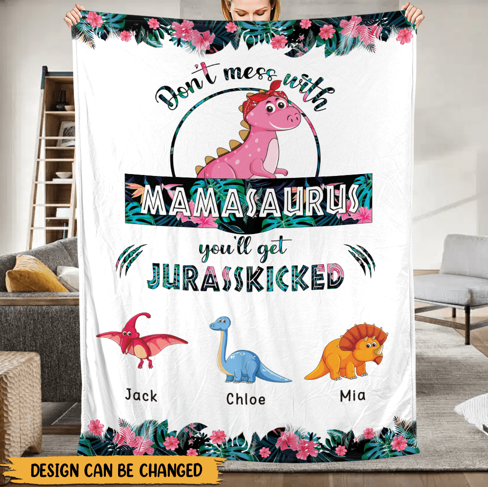Mamasaurus Tropical - Personalized Blanket - Best Gift For Mother - Giftago
