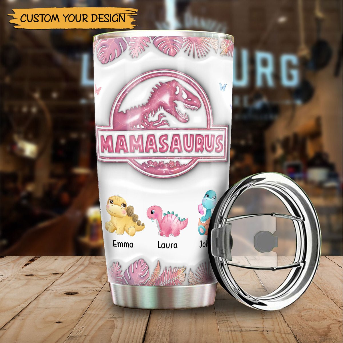 Mamasaurus Tropical (Pink White 3D) - Personalized Tumbler - Best Gift For Mother - Giftago