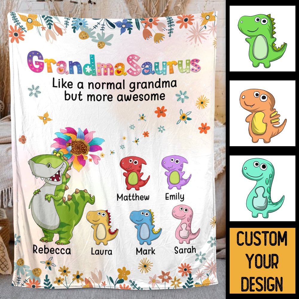 Mamasaurus/Grandmasaurus With Flower - Personalized Blanket - Best Gift For Mother, Grandma - Giftago