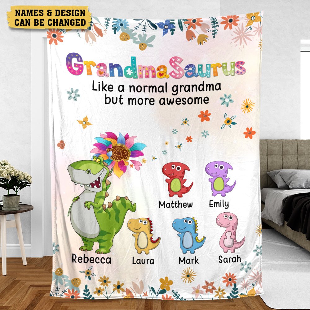 Mamasaurus/Grandmasaurus With Flower - Personalized Blanket - Best Gift For Mother, Grandma - Giftago