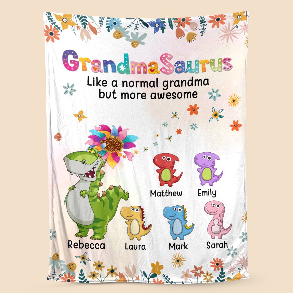 Mamasaurus/Grandmasaurus With Flower - Personalized Blanket - Best Gift For Mother, Grandma - Giftago