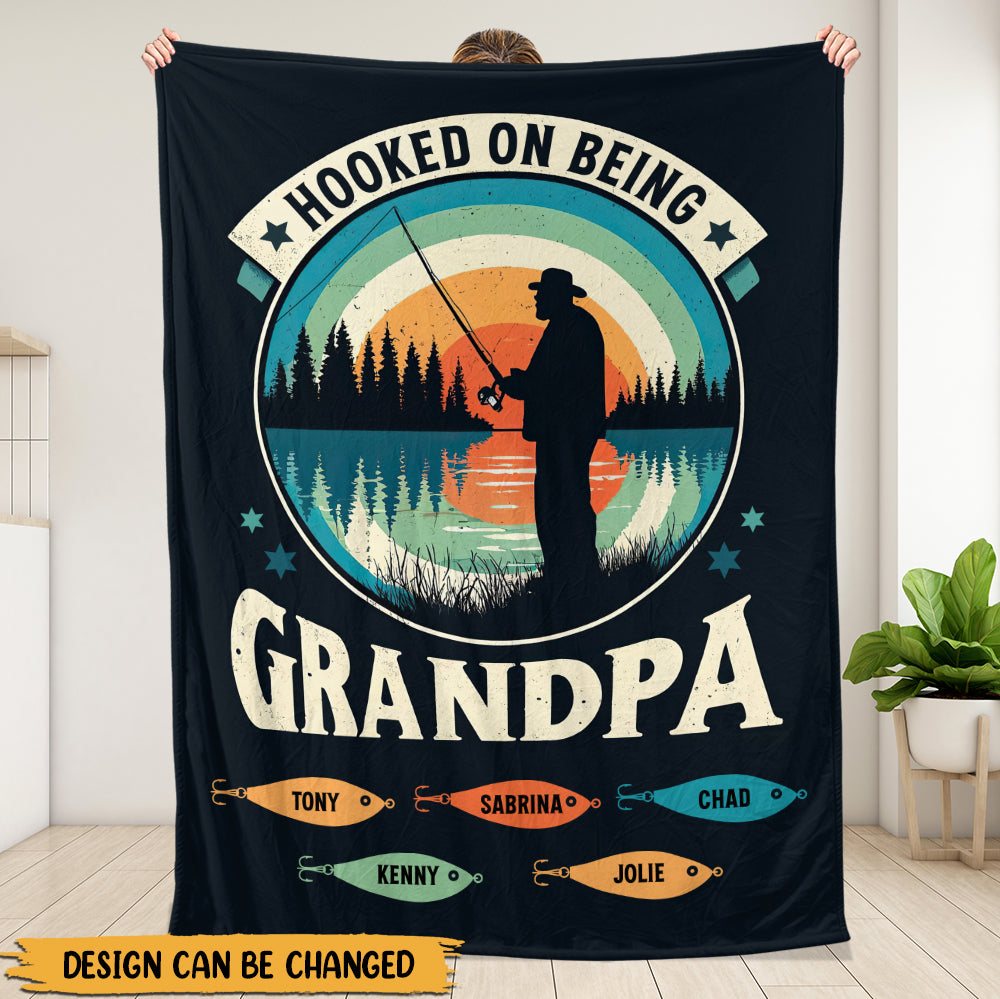 Hooked On Being Grandpa - Personalized Blanket - Giftago