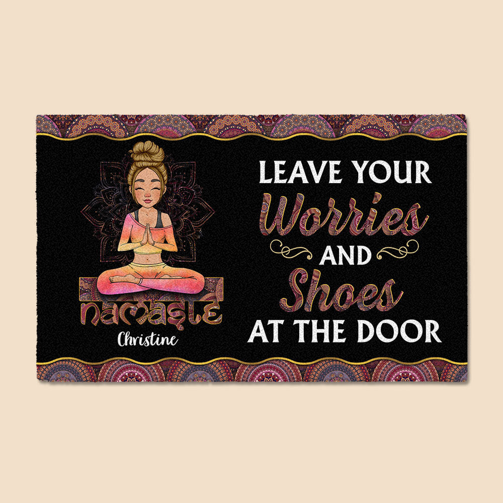 Leave Your Worries And Shoes At The Door - Personalized Doormat - Best Gift For Yoga Lover - Giftago