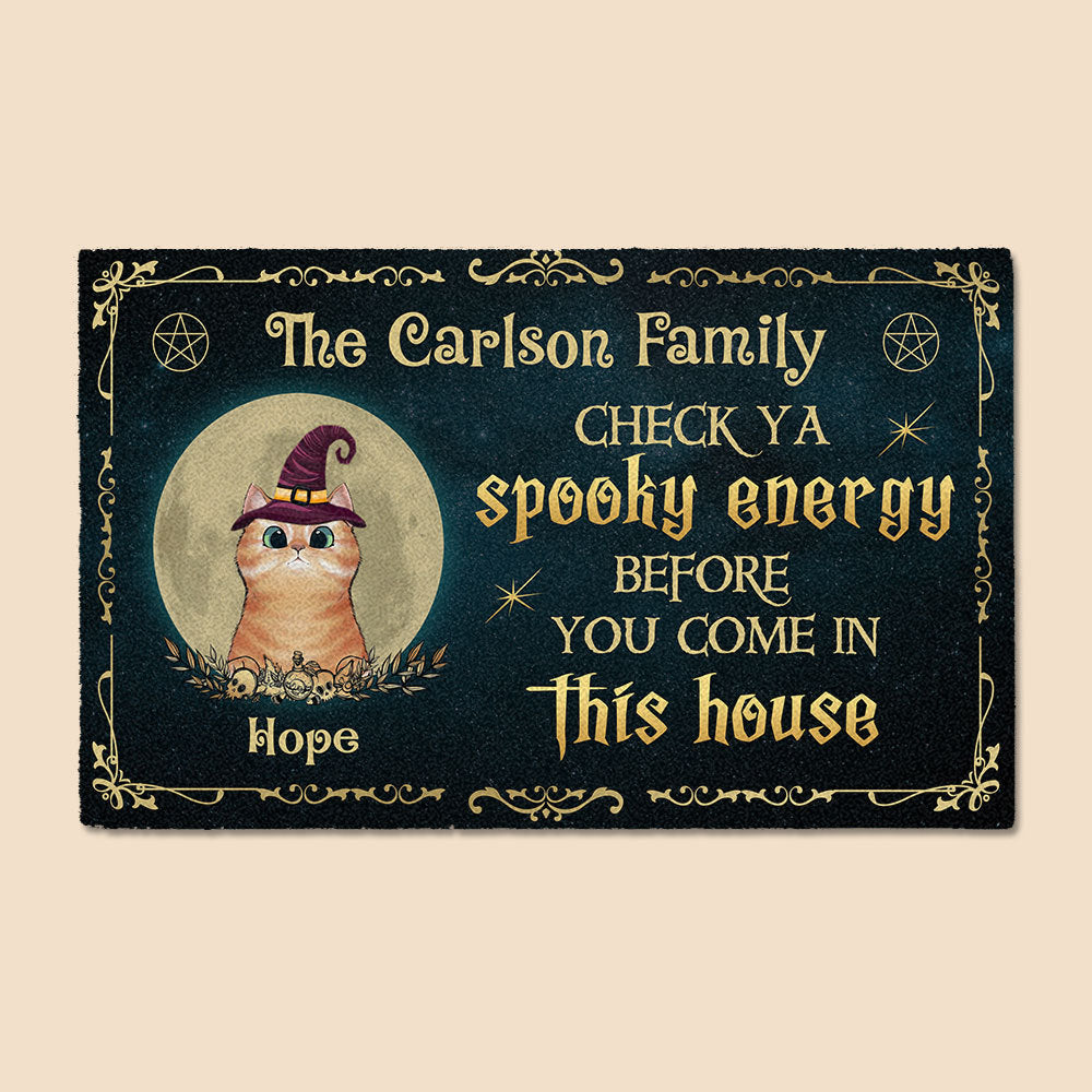 Check Ya Spooky Energy - Personalized Doormat - Best Gift For Cat Lovers, For Halloween - Giftago