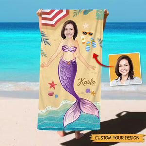 Mermaid With Face - Personalized Beach Towel - Best Gift For Summer - Giftago