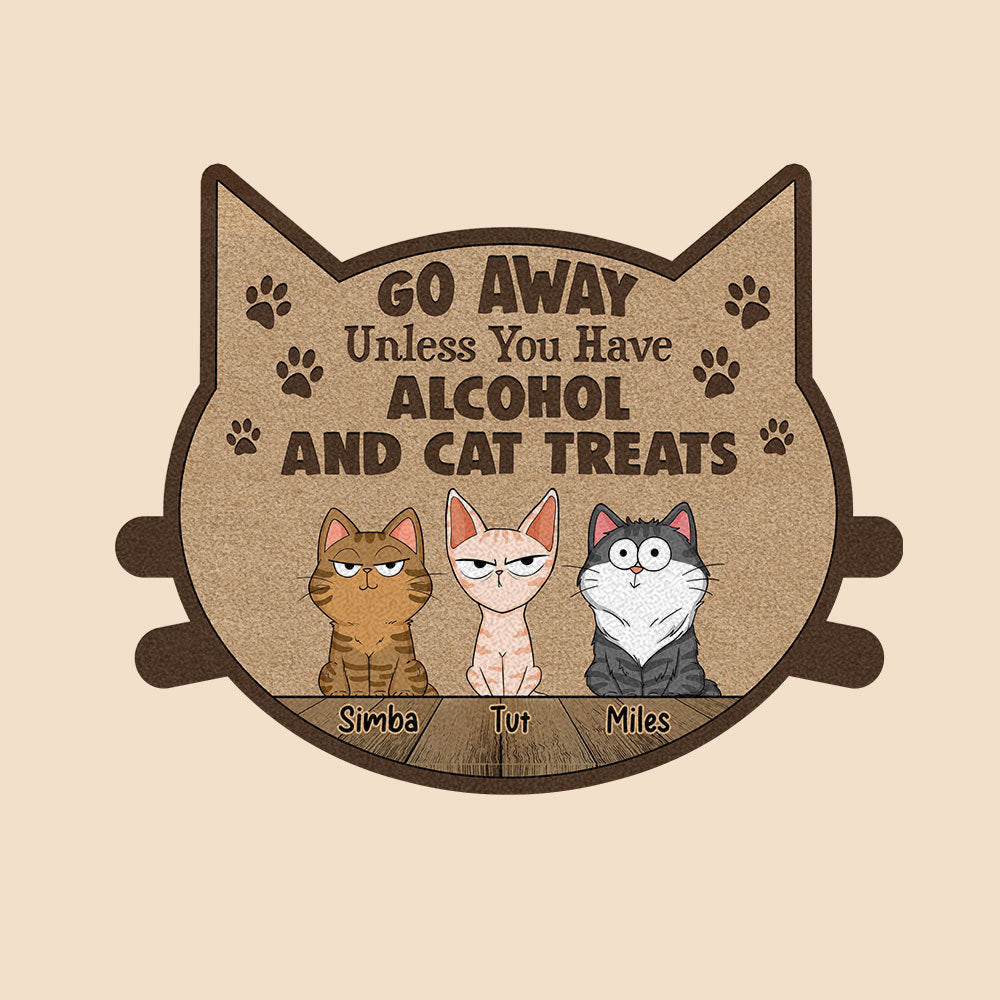 Personalized Doormat -  Go Away Unless You Have Alcohol And Cat Treats - Personalized Custom Shape Doormat - Best Gift For Cat Lovers - Giftago