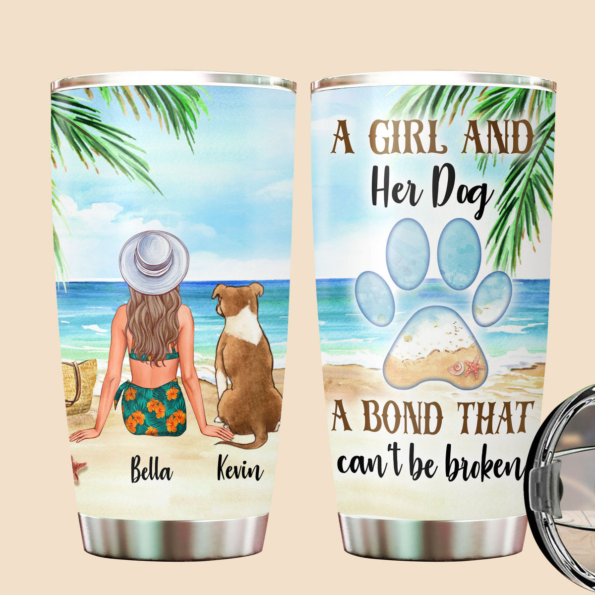 A Girl And Her Dog Sitting Beach - Personalized Tumbler - Best Gift For Summer - Giftago