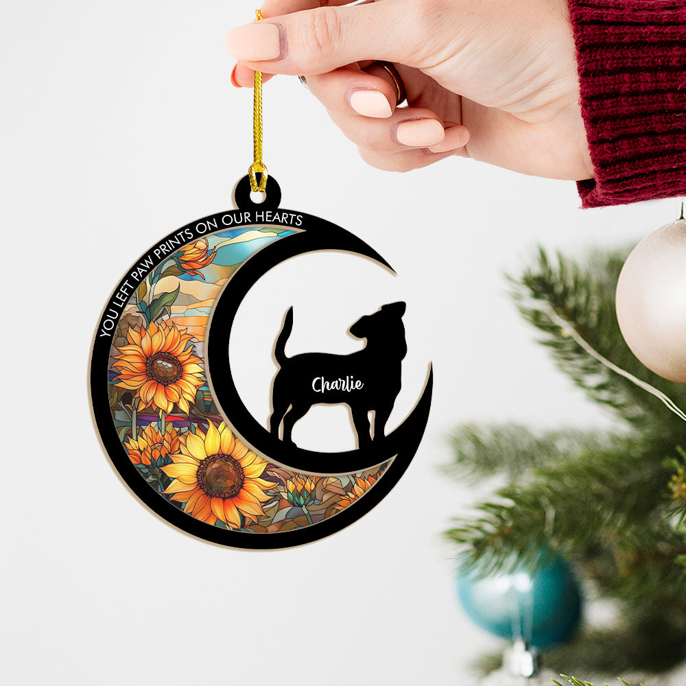 Personalized Dog Breed Memorial Suncatcher Ornament - You Left Paw Prints On Our Heart - Best Gift for Dog Lovers - Giftago