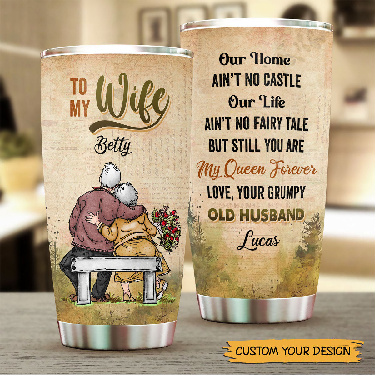 To My Wife Old Couple - Personalized Tumbler - Best Gift For Valentine, For Couple - Giftago