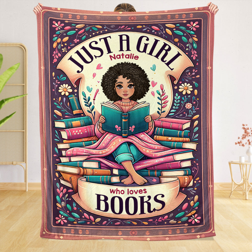 Just A Girl Who Loves Books (Cartoon) - Personalized Blanket - Thoughtful Gift For Birthday, Christmas - Giftago