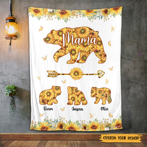 Personalized Mom Blanket - Mama Bear Sunflower - Gift For Mother - Giftago