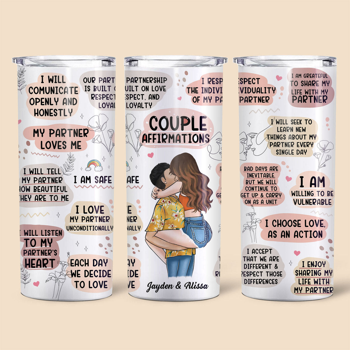 Couple Affirmations - Personalized Skinny Tumbler - Best Gift For Couple - Giftago
