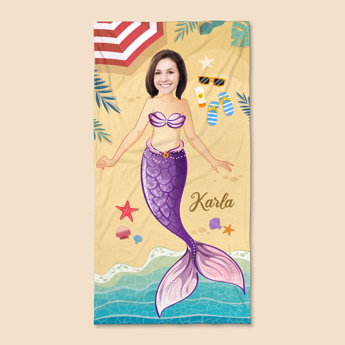 Mermaid With Face - Personalized Beach Towel - Best Gift For Summer - Giftago