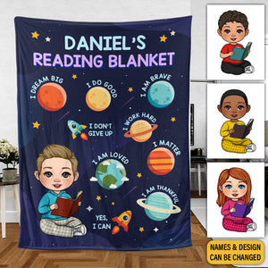 Little Stars & Planets Kid Reading Blanket - Personalized Blanket - Thoughtful Gift For Birthday, Christmas - Giftago