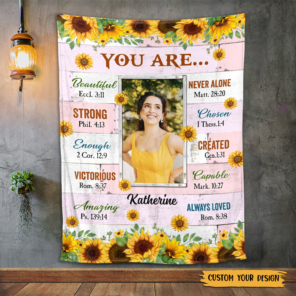 You Are Beautiful Sunflower (Custom Photo) - Personalized Blanket - Meaningful Gift For Christmas, For Birthday - Giftago