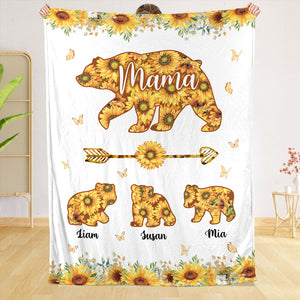 Personalized Mom Blanket - Mama Bear Sunflower - Gift For Mother - Giftago