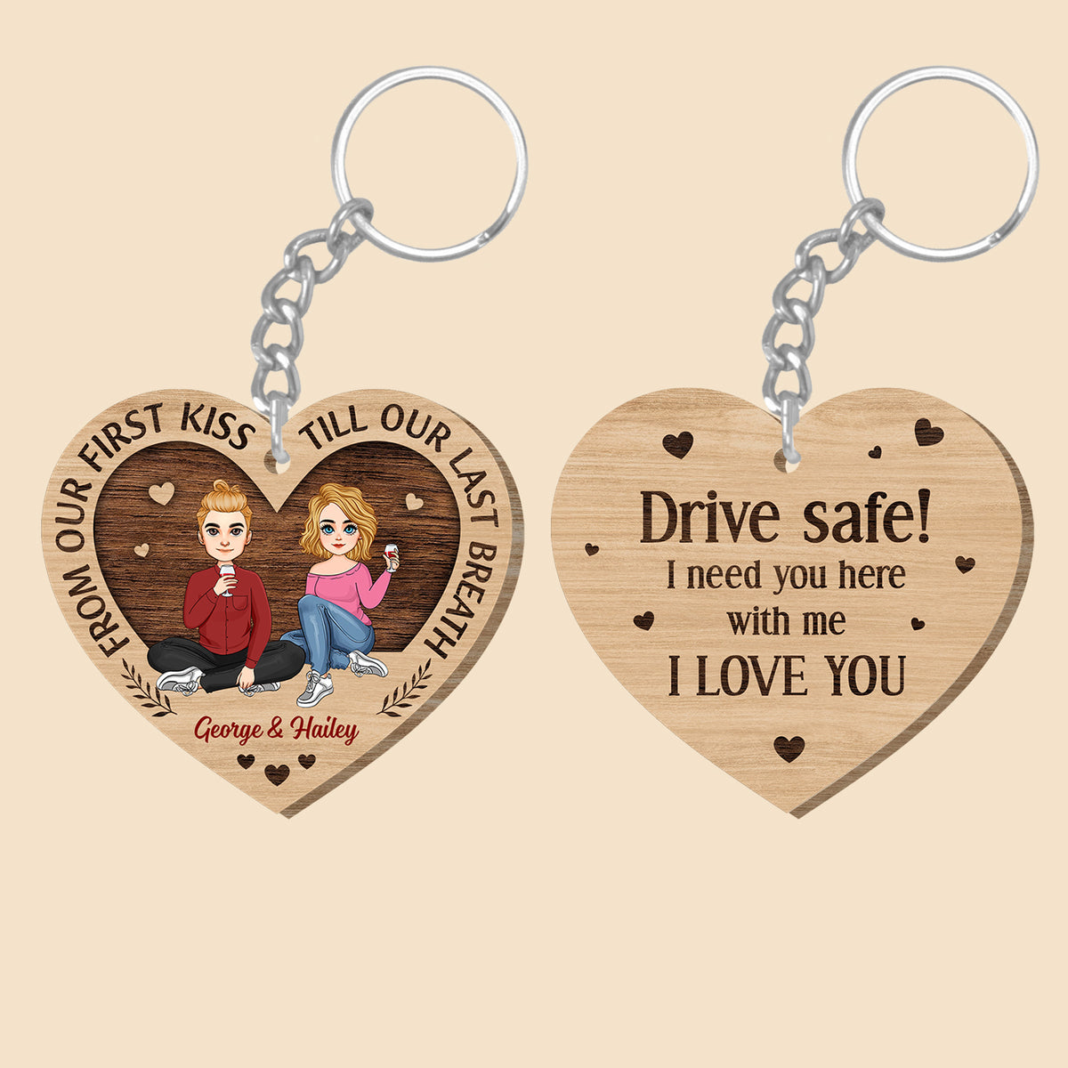 Drive Safe - Personalized Wooden Keychain - Best Gift For Couple, For Valentine - Giftago