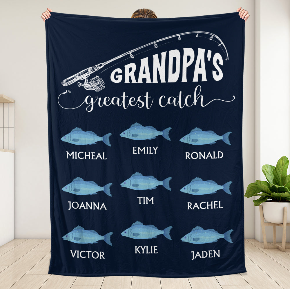 Grandpa's Greatest Catch - Personalized Blanket - Giftago