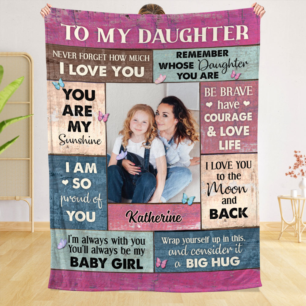 To My Daughter - Big Hug Photo - Personalized Blanket - Meaningful Gift For Christmas, For Birthday - Giftago