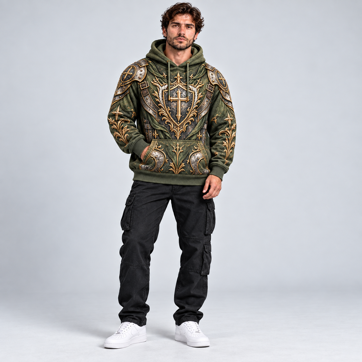 No Weapon Formed Warrior Shield Christian Hoodie – Olive Green