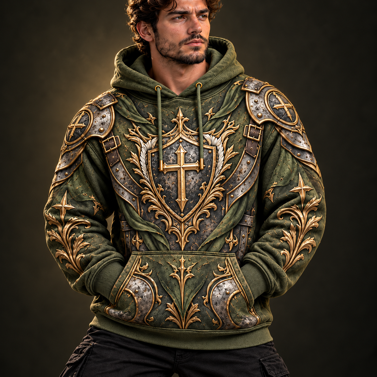 No Weapon Formed Warrior Shield Christian Hoodie – Olive Green
