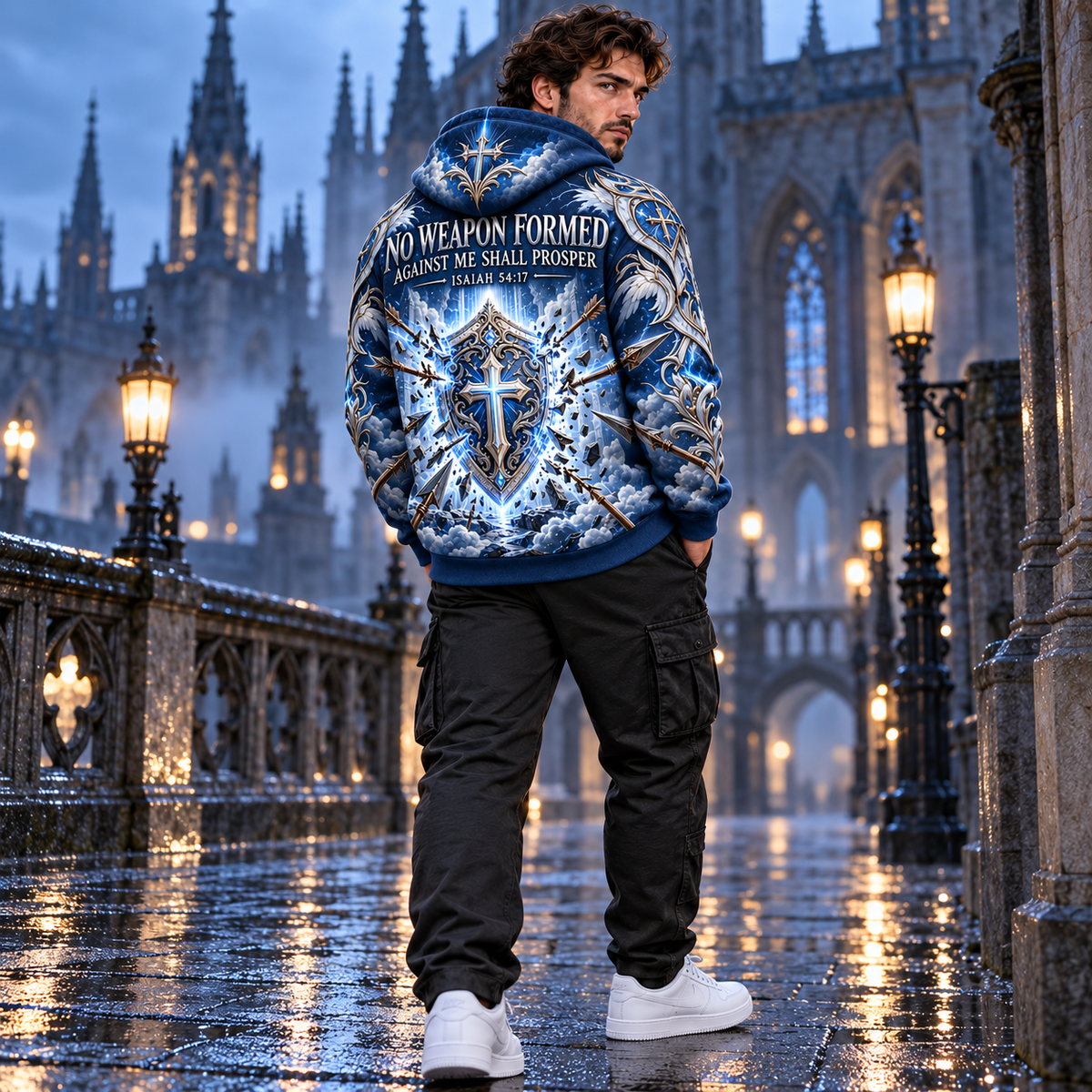 No Weapon Formed Celestial Guardian Christian Hoodie – Royal Blue