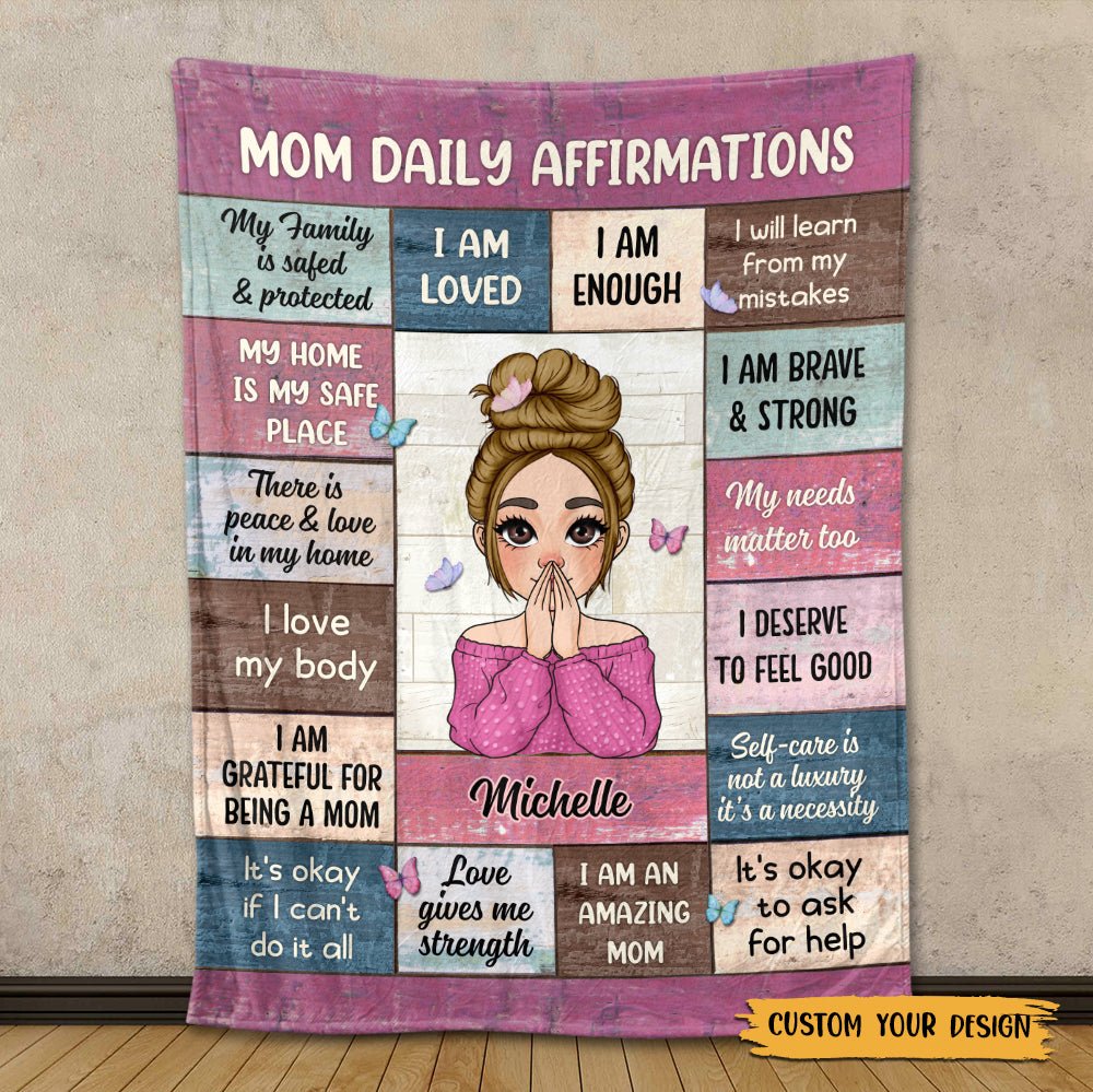 Mom Daily Affirmations Pink - Personalized Blanket - Meaningful Gift For Birthday - Giftago
