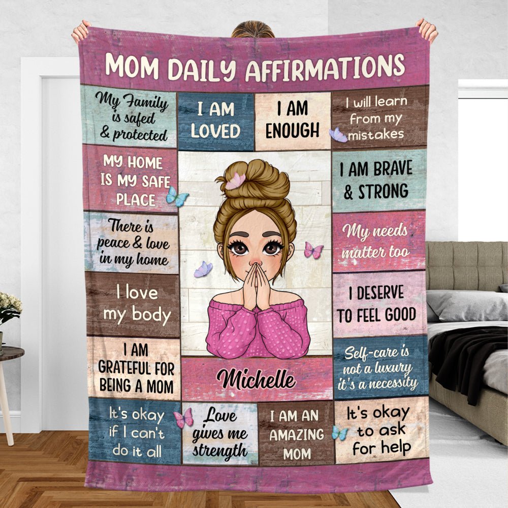 Mom Daily Affirmations Pink - Personalized Blanket - Meaningful Gift For Birthday - Giftago