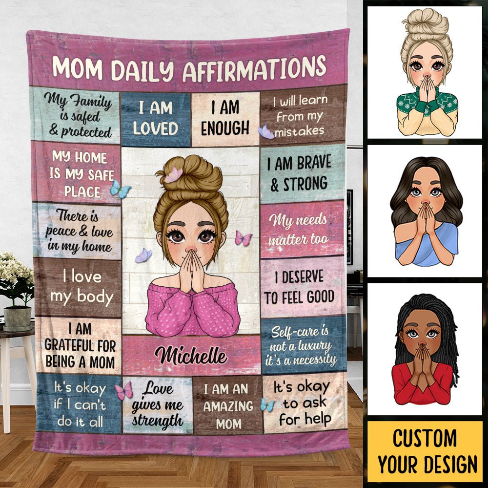 Mom Daily Affirmations Pink - Personalized Blanket - Meaningful Gift For Birthday - Giftago