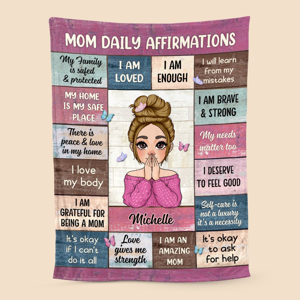Mom Daily Affirmations Pink - Personalized Blanket - Meaningful Gift For Birthday - Giftago