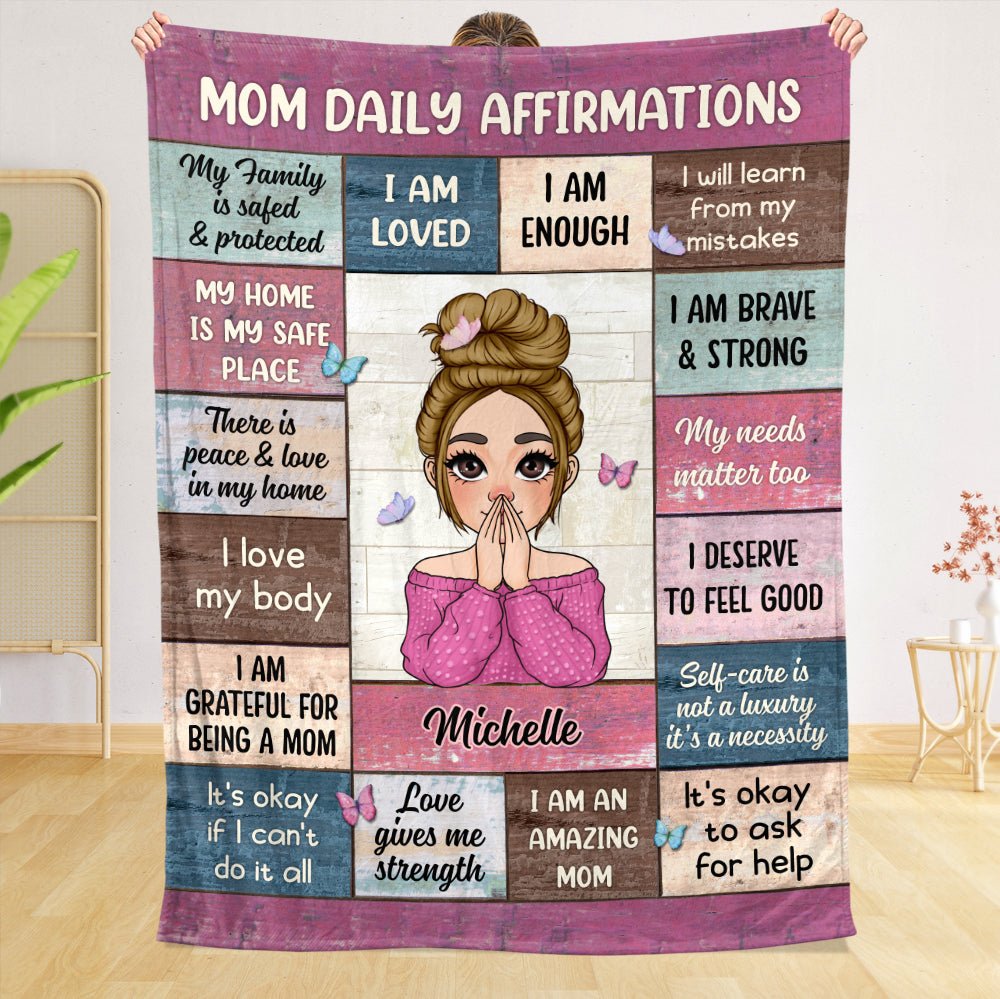 Mom Daily Affirmations Pink - Personalized Blanket - Meaningful Gift For Birthday - Giftago