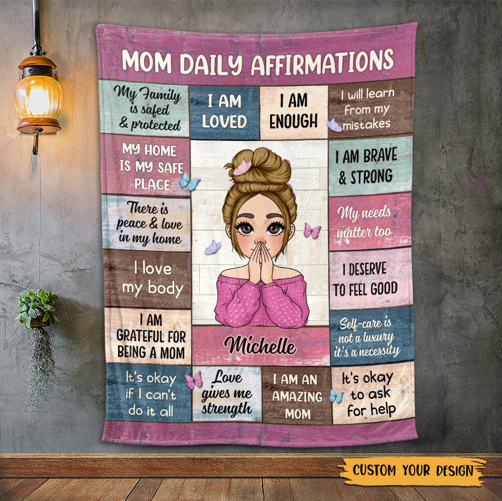 Mom Daily Affirmations Pink - Personalized Blanket - Meaningful Gift For Birthday - Giftago