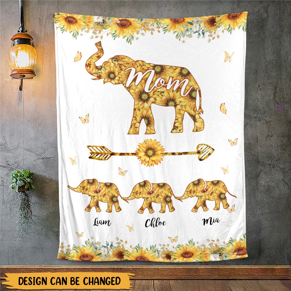 Mom Elephant Sunflower - Personalized Blanket - Best Gift For Mother - Giftago