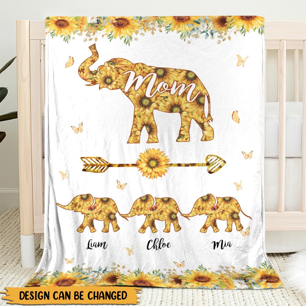 Mom Elephant Sunflower - Personalized Blanket - Best Gift For Mother - Giftago