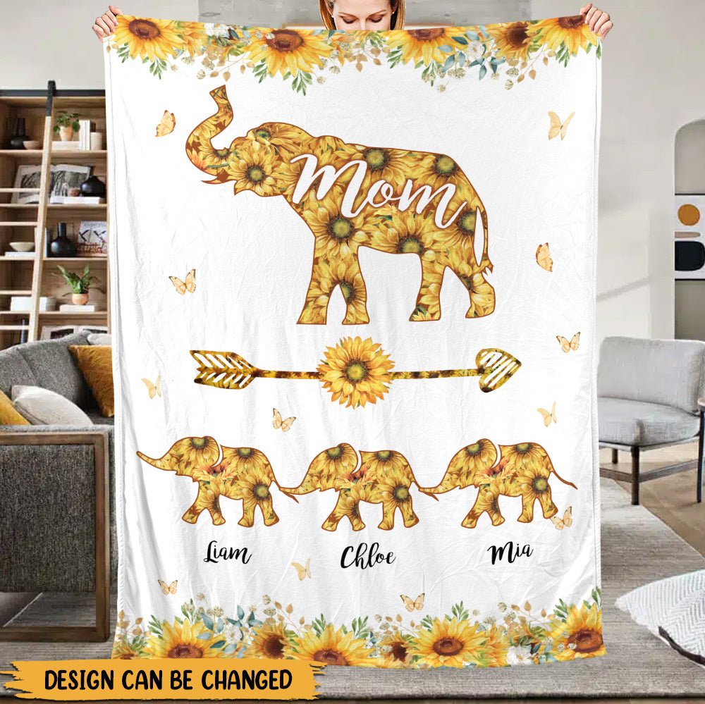 Mom Elephant Sunflower - Personalized Blanket - Best Gift For Mother - Giftago