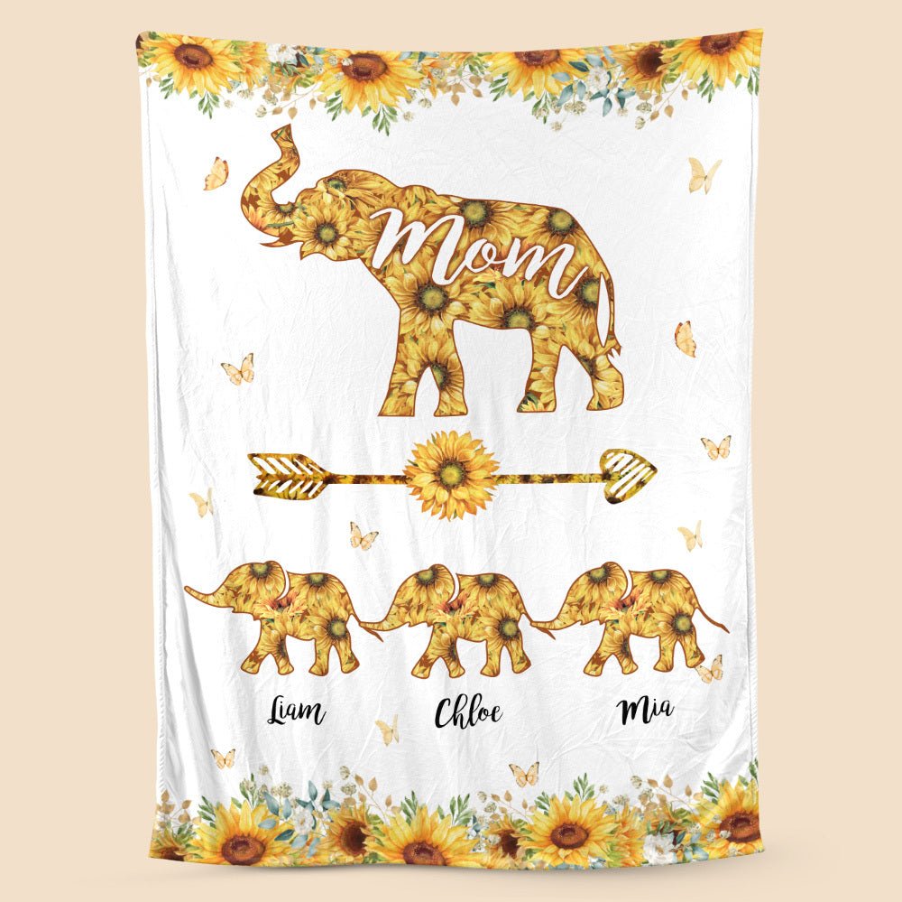 Mom Elephant Sunflower - Personalized Blanket - Best Gift For Mother - Giftago