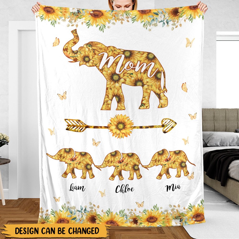 Mom Elephant Sunflower - Personalized Blanket - Best Gift For Mother - Giftago