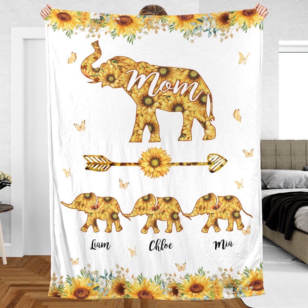 Mom Elephant Sunflower - Personalized Blanket - Best Gift For Mother - Giftago