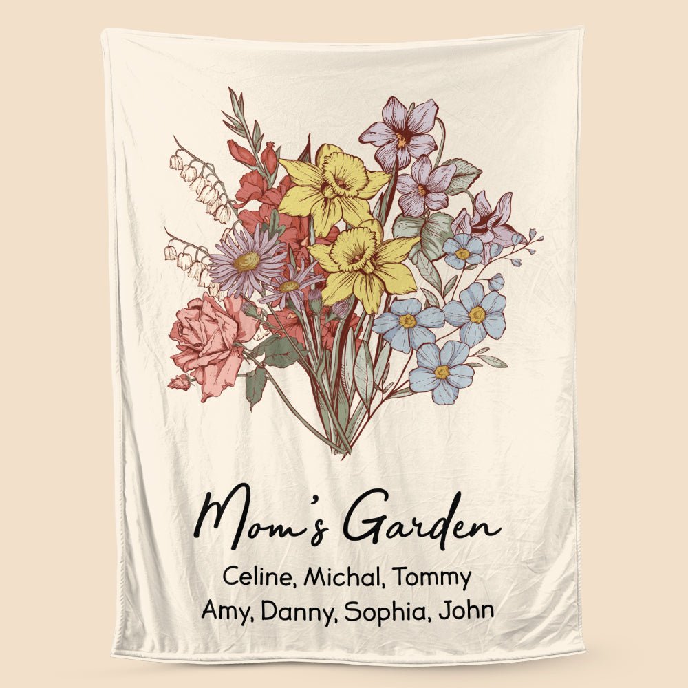 Mom Grandma's Garden Birth Month Flower Bouquet - Personalized Blanket - Best Gift For Mother, Grandma - Giftago